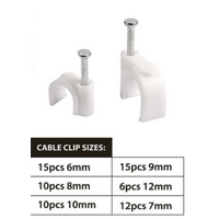 Round 68pc White Cable Clips with Fixing Nails - 6 7 8 9 10 12 mm- alt image 0