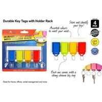 Durable Key Ring Tag x 4 Rack Includes 4 Clicktags Mixed Colours Keys Rings Holder Tags- alt image 0