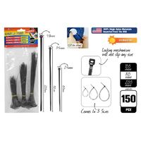 150pc Cable Ties Assorted Sizes Black- alt image 0