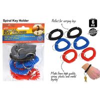 Flexible Wrist Spiral Coil With Key Holder 6pc - Assorted Colours Prevent Loss Of Keys - alt image 0