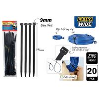 20pc Cable Ties Extra Wide 295mm x 9mm Black- alt image 0