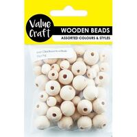 Assorted Natural Wooden Round Beads 55pc- alt image 0