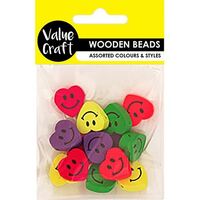 Assorted Fluoro Wooden Smiley Face Hearts 15g- alt image 0