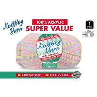 Knitting Yarn 100% Acrylic 8ply 100g Multi Colour Baby Mix- alt image 0