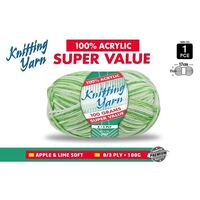 Knitting Yarn 100% Acrylic 8ply 100g Multi Colour Apple & Lime- alt image 0