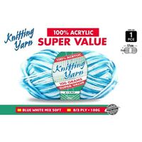 Knitting Yarn 100% Acrylic 8ply 100g Multi Colour Mix Blue White- alt image 0