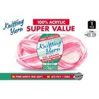 Knitting Yarn 100% Acrylic 8ply 100g Pink White Mix- alt image 0