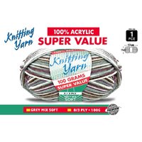 Knitting Yarn 100% Acrylic 8ply 100g Grey Mix- alt image 0