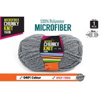 Chunky Knitting Wool/Yarn 100G - Grey - 3 Ply Microfiber 100% Polyester- alt image 0