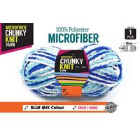Chunky Knitting Wool/Yarn 100G - Blue Mix - 3 Ply Microfiber 100% Polyester- alt image 0