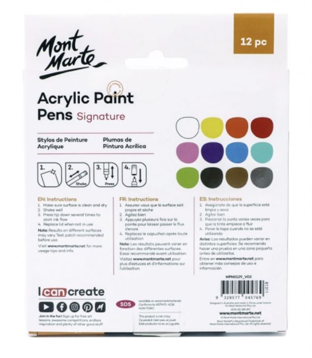 Mont Marte Signature Acrylic Paint Pens Broad Tip 1mm 12pc For Rock Painting- alt image 1