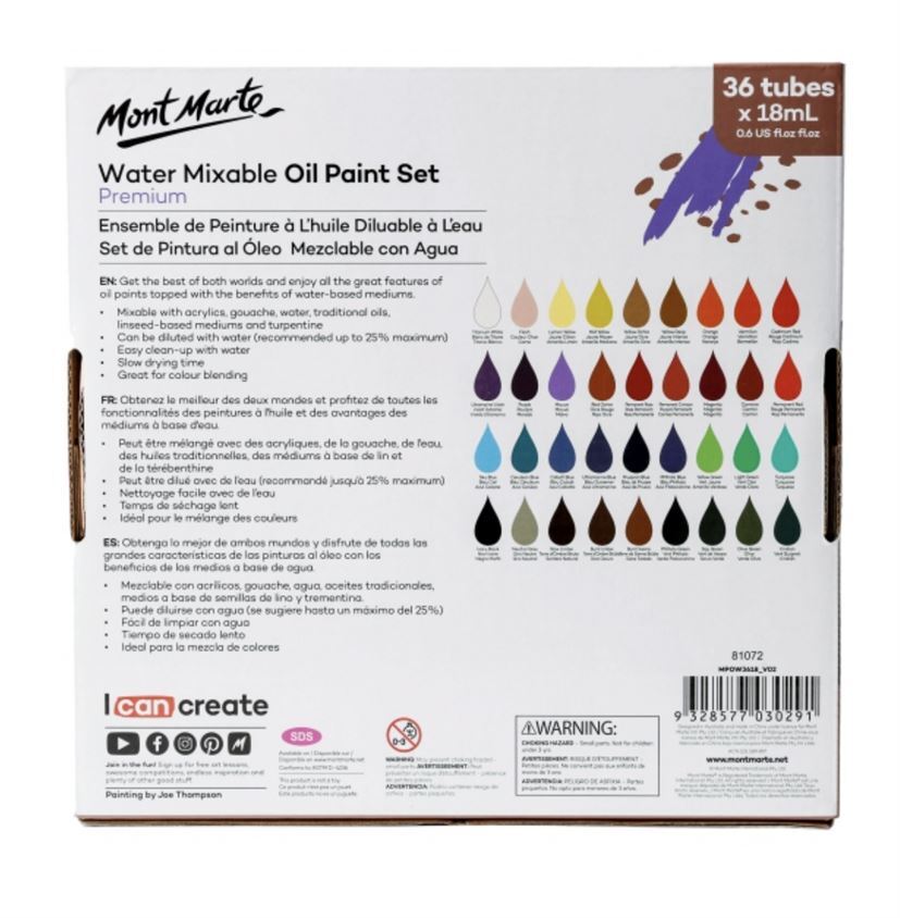 Mont Marte Paint Set - H2O Water Mixable Oil Paint 36pc x 18ml- alt image 1