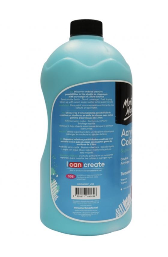 Mont Marte Signature Acrylic Paint Pump Bottle 1L - Turquoise- alt image 1