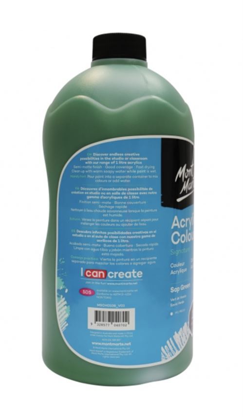 Mont Marte Signature Acrylic Paint Pump Bottle 1L - Sap Green- alt image 1