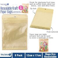 8pk Resealable Eco Brown Paper Bags 12cm x 17cm- alt image 2