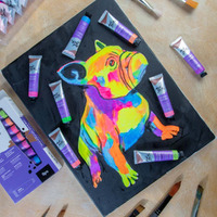 Mont Marte Intro Paint Set - Fluro Acrylic Paint 8pc x 18ml - Glows Under Black Light- alt image 4