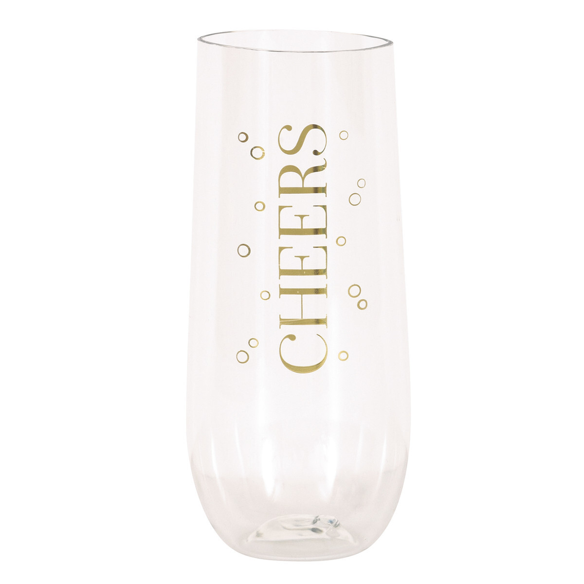 Gold Foil Stamped "Cheers" Plastic Stemless Champagne Flute 266ml