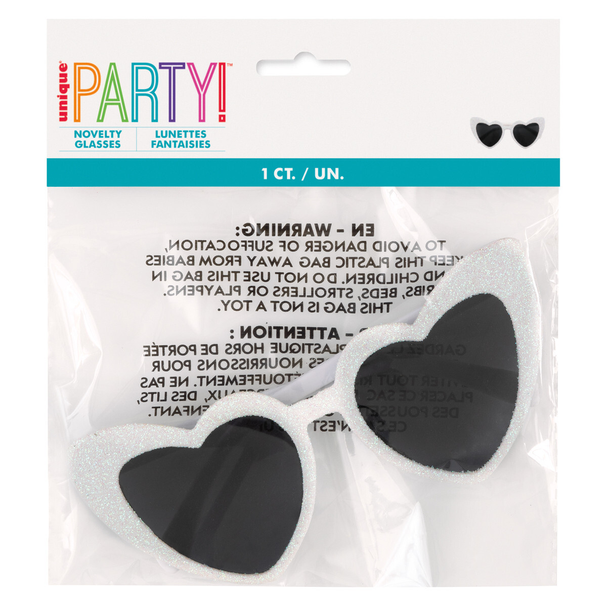 Heart Shaped Novelty Glasses White With Iridescent Glitter Party Supplies BargainPlus
