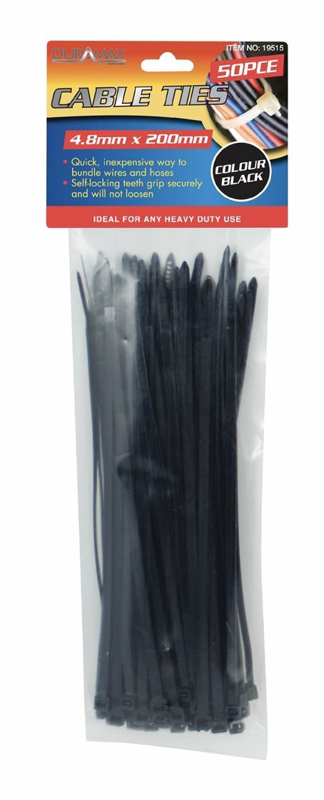 50pce Cable Ties-4.8x200mm-Black- main image