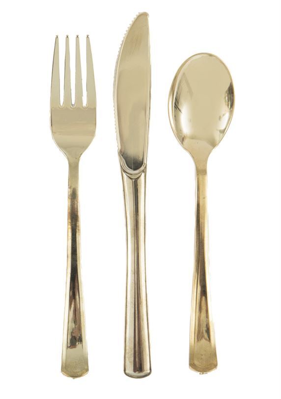 18 Pack Gold Metallic Assorted Cutlery - 6 Knives 6 Forks 6 Spoons- main image