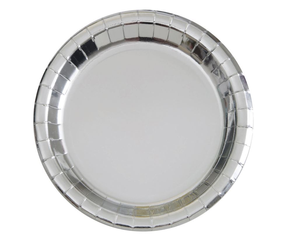 Silver Foil Round Paper Plates 8 Pack 23cm- main image