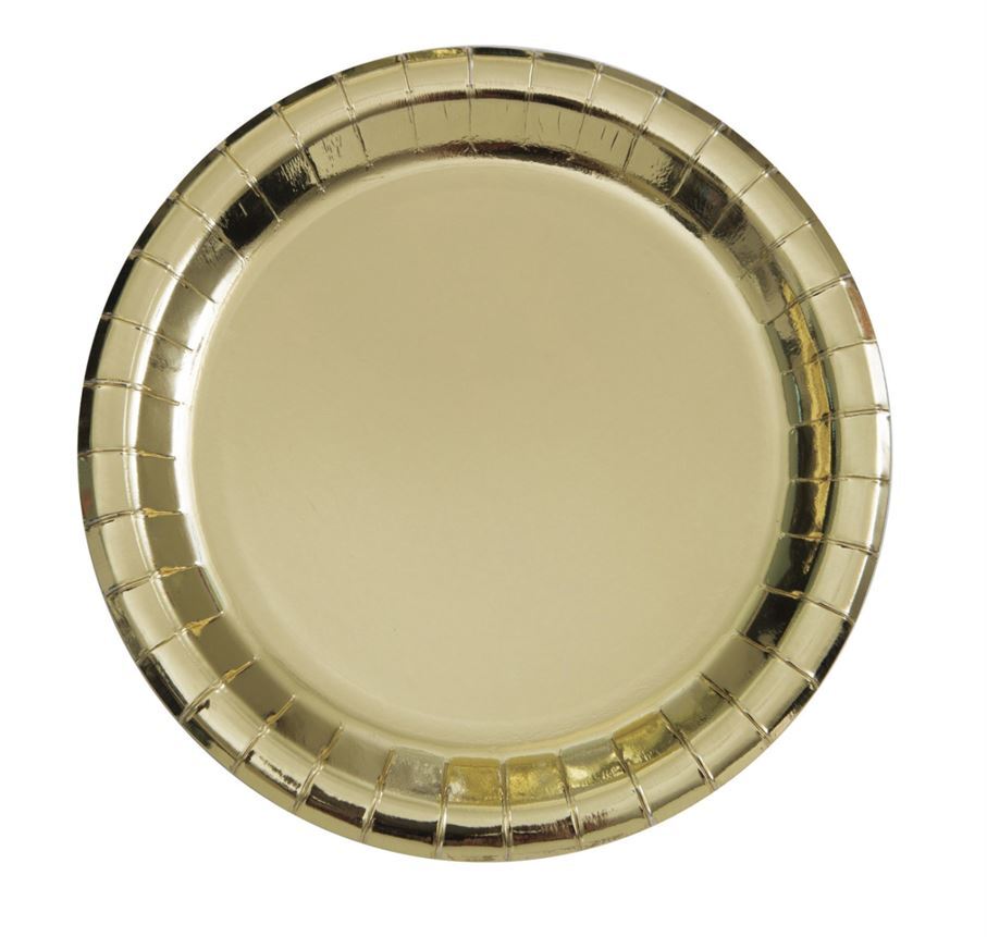 Gold Foil Round Paper Plates 8 Pack 23cm- main image