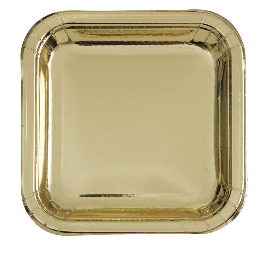 Gold Foil Square Paper Plates 8 Pack 18cm- main image