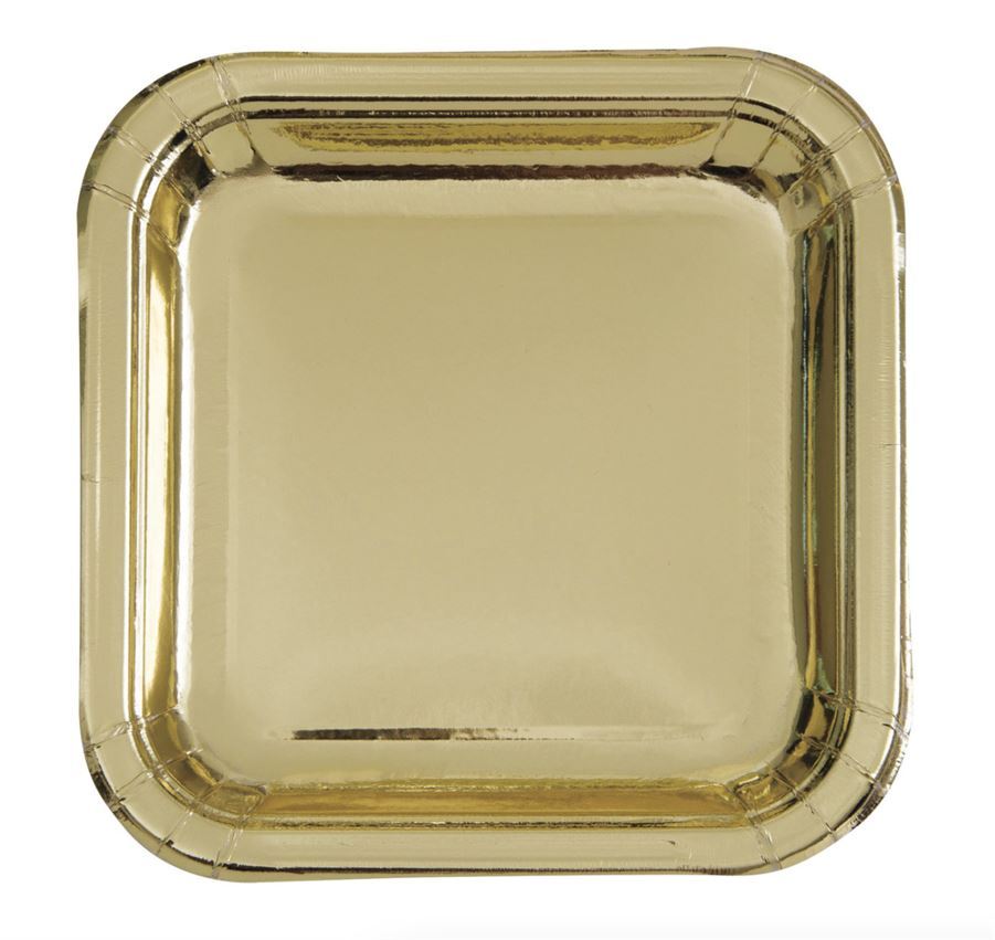 Gold Foil Square Paper Plates 8 Pack 23cm- main image