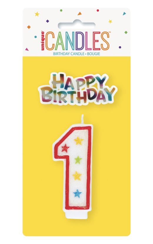Numeral Candle With Happy Birthday Cake Topper - 1- main image