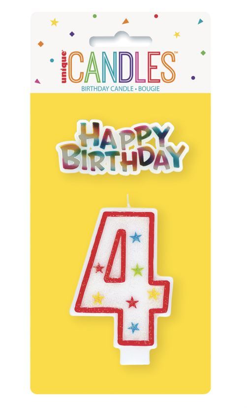 Numeral Candle With Happy Birthday Cake Topper - 4- main image