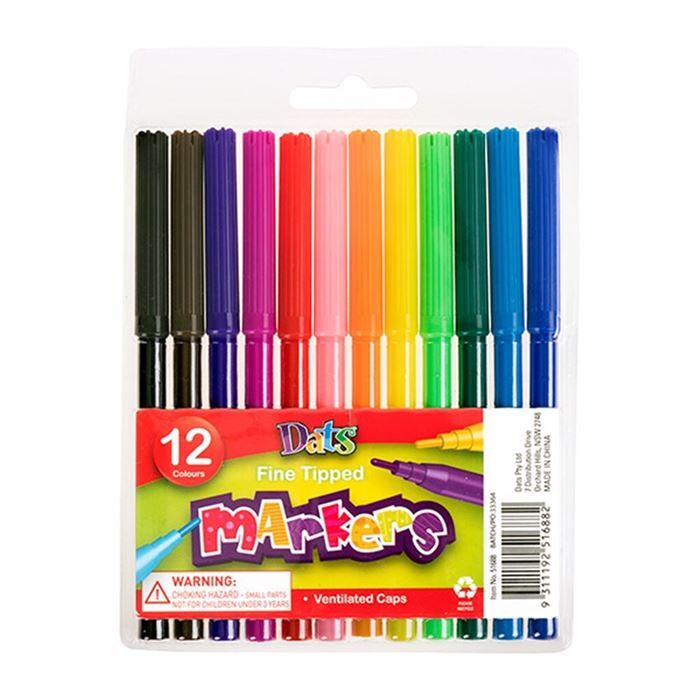 Fine Tip Markers Assorted Colours 12 Pack - Cheap Office Supplies 