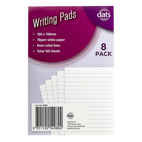 Ruled Writing Paper Pads 100x150mm 8 Pack Total 160 Sheets 70gsm