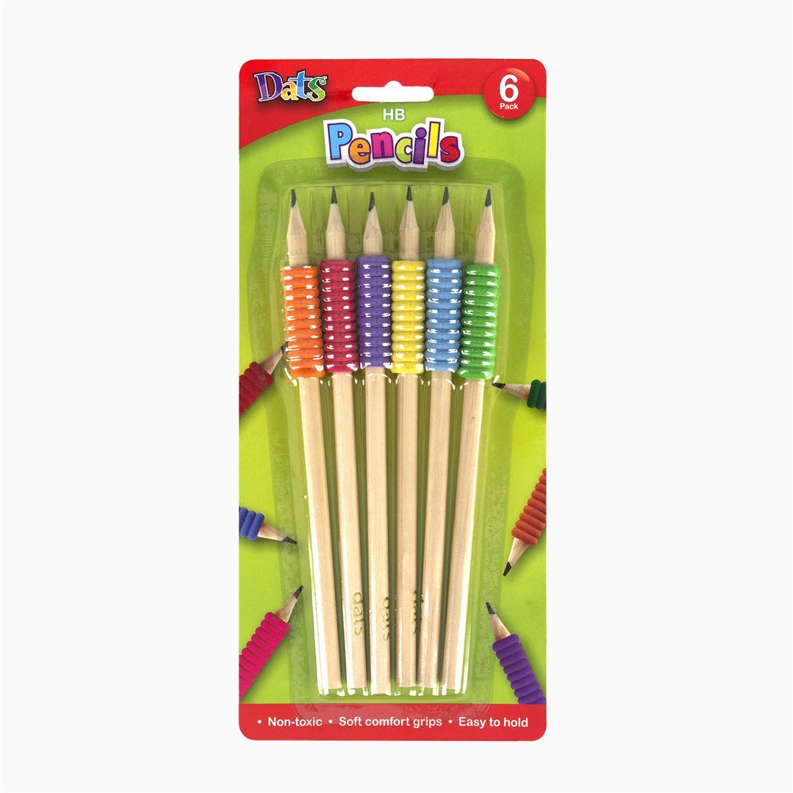 Dats HB Pencils with Soft Comfort Grip 6-Pack- main image