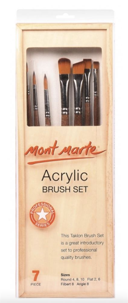 Mont Marte Paint Brush Set - Acrylic Brushes In Wooden Box 7pc- main image