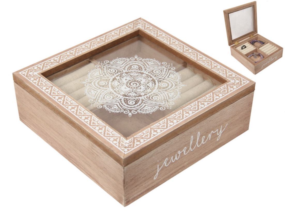 Jewellery Box Boho Themed with White Mandala Print 17x17cm Buy Home