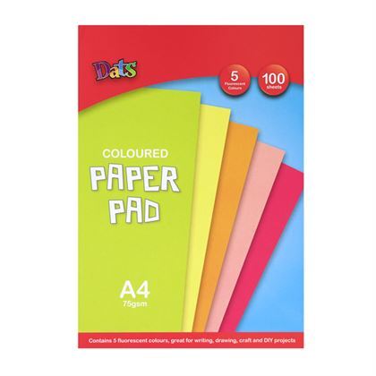 Pad Paper Colour 5 Fluro Cols A4 100s 75gsm- main image