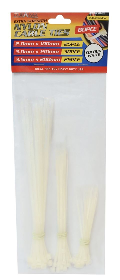 80pc Assorted Cable Ties White- main image