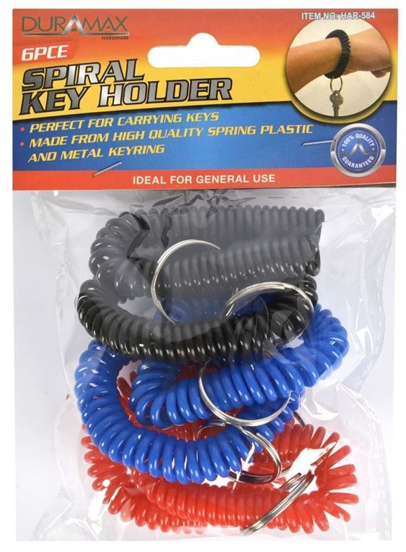 Flexible Wrist Spiral Coil With Key Holder 6pc - Assorted Colours Prevent Loss Of Keys - main image