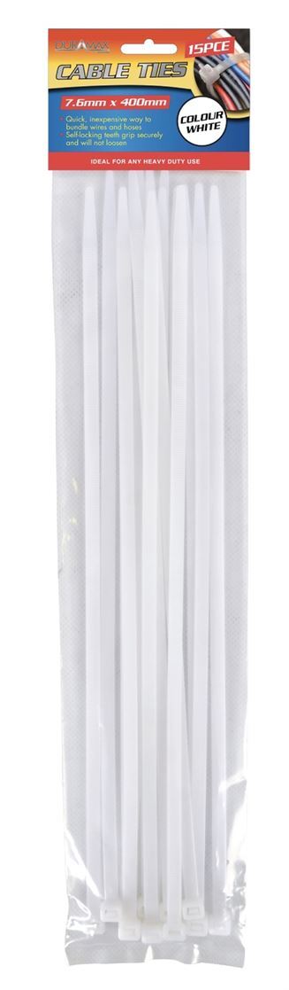 15pc Cable Ties 400mm x 7.6mm White- main image