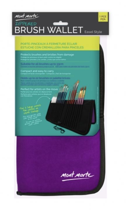 Mont Marte Zippered Brush Wallet with 22 Slots Paint Brushes Storage Wallet Easel Style- main image