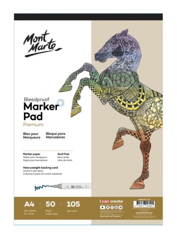Mont Marte Premium Bleedproof Marker Pad 105gsm A4 50 Sheets- main image