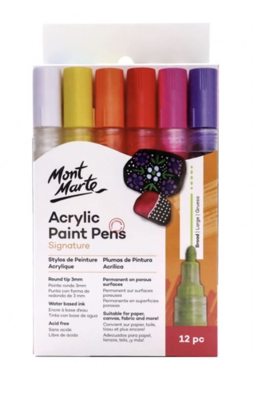 Mont Marte Signature Acrylic Paint Pens Broad Tip 3mm 12pc For Rock Painting- main image