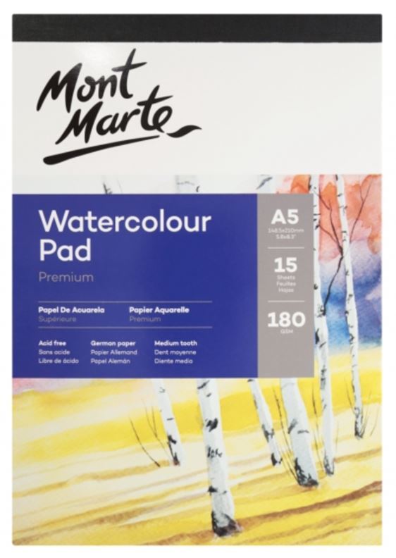 Mont Marte Watercolour Pad German Paper A5 180gsm 15 Sheet- main image