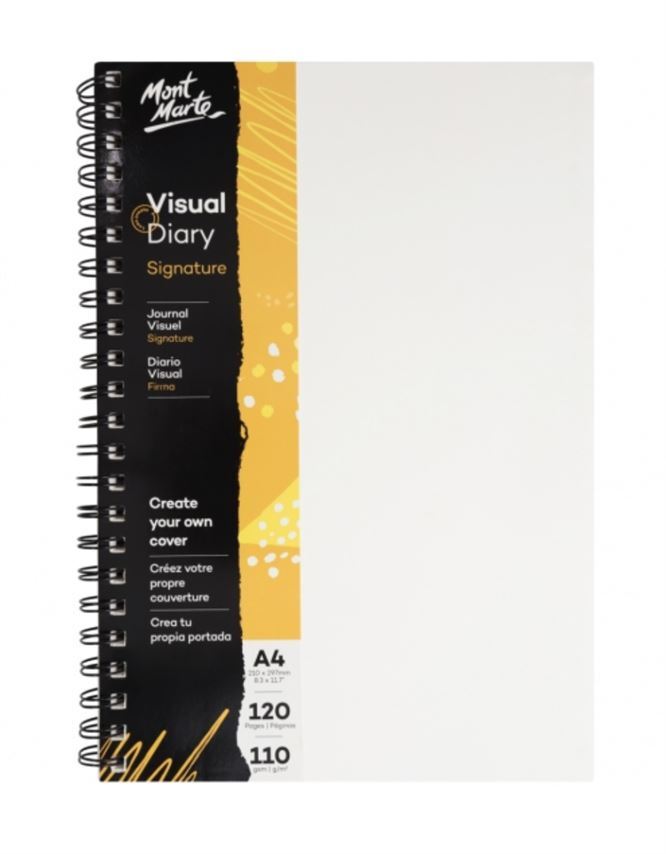 Mont Marte Signature Visual Art Diary Spiral Bound Paper Cover White Paper A4 110gsm 120 Sheet- main image