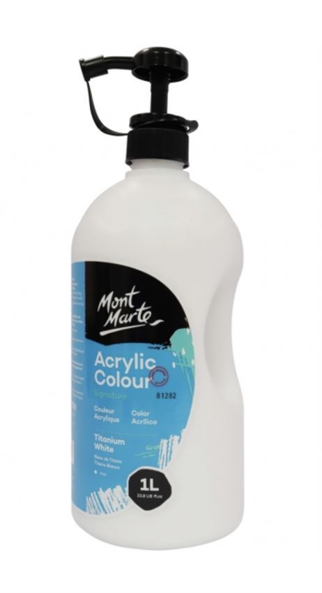 Mont Marte Signature Acrylic Paint Pump Bottle 1L - Titanium White- main image
