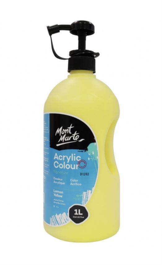 Mont Marte Signature Acrylic Paint Pump Bottle 1L - Lemon Yellow- main image