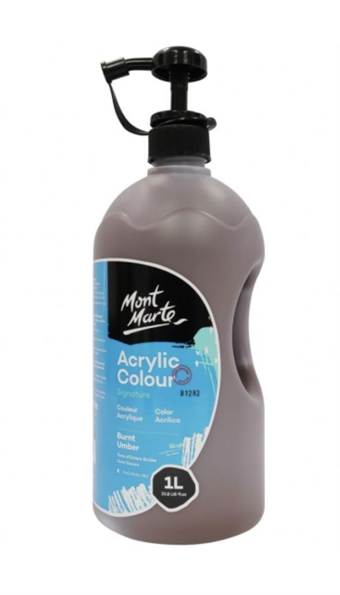Mont Marte Signature Acrylic Paint Pump Bottle 1L - Burnt Umber- main image