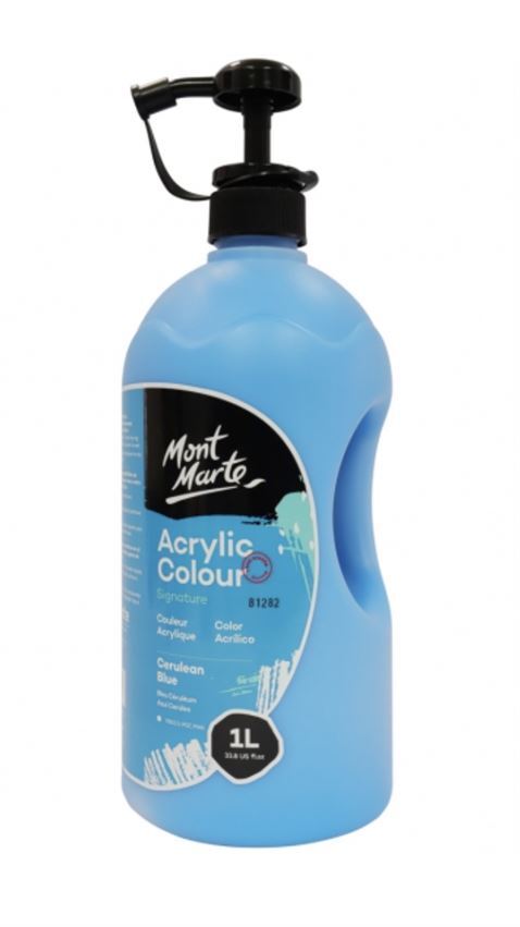 Mont Marte Signature Acrylic Paint Pump Bottle 1L - Cerulean Blue- main image