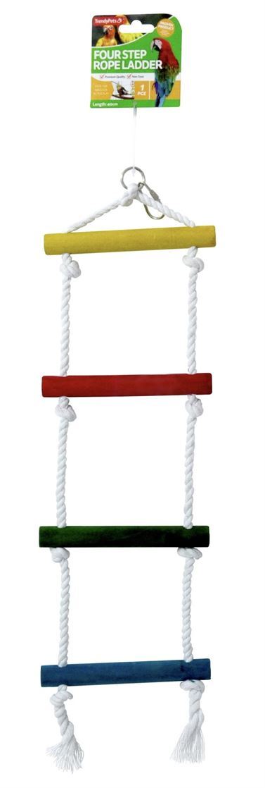 Four Step Level Coloured Wooden Bird Rope Ladder Hanging Toy- main image