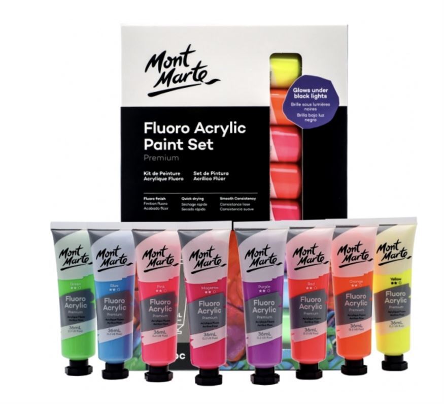 Mont Marte Premium Paint Set - Fluro Acrylic Paint 8pc x 36ml- main image